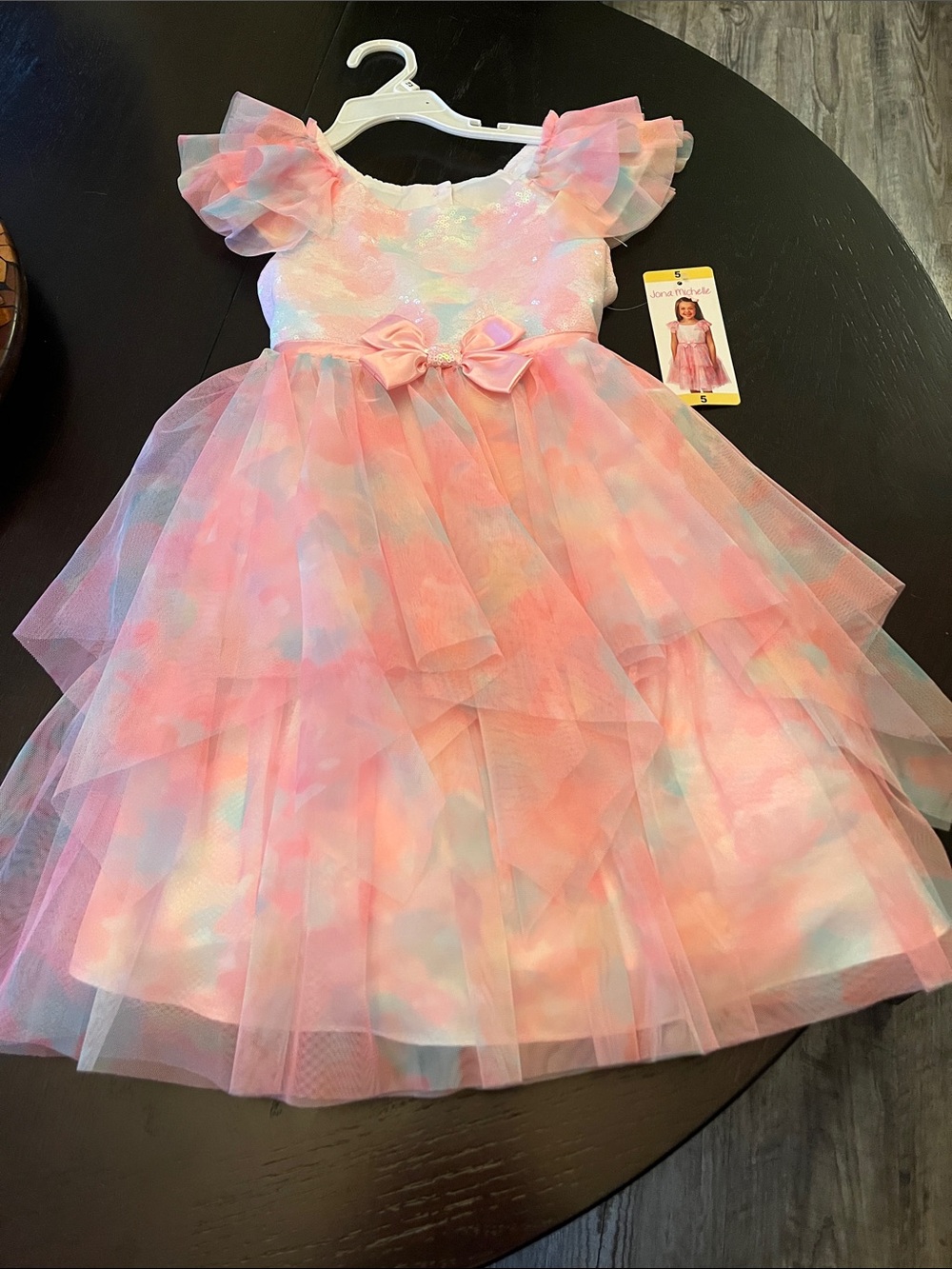 Jona Michelle Pastel Pink Multicolor Tulle Bow Party Dress